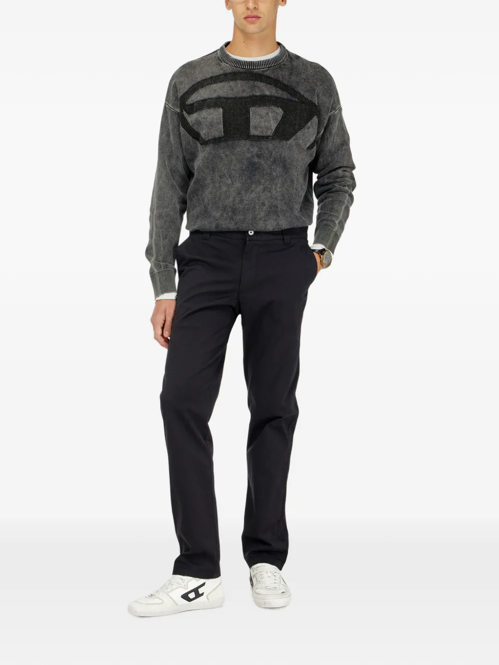 Diesel denim-effect jumper with Oval D logo Grijs