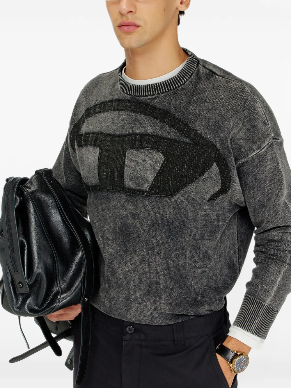 Diesel denim-effect jumper with Oval D logo Grijs