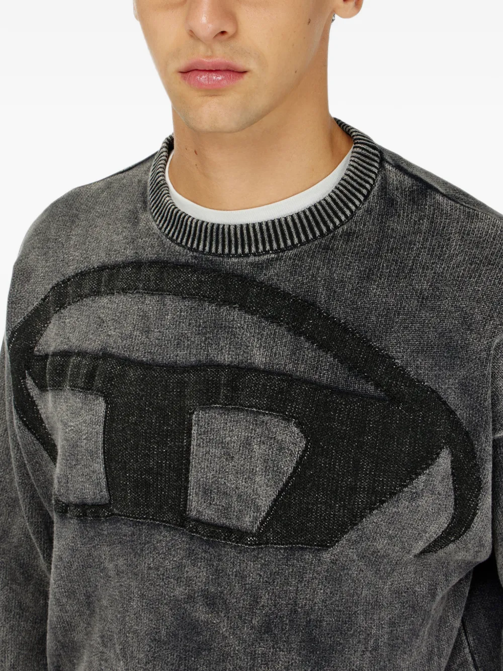 Diesel denim-effect jumper with Oval D logo Grijs