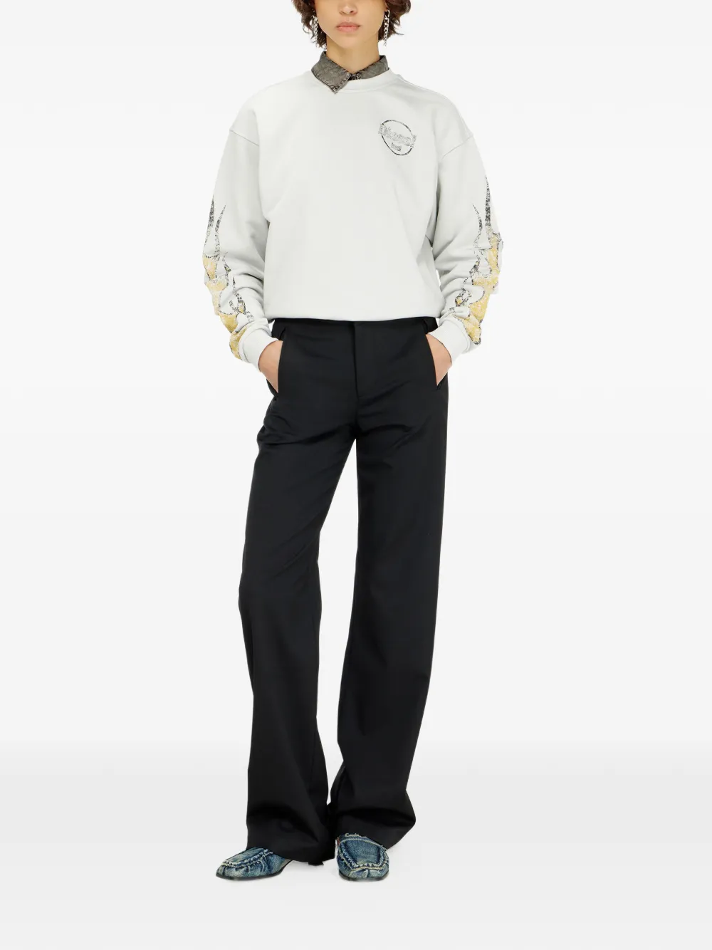 Diesel drawstring-hem sweatshirt with crack print Beige