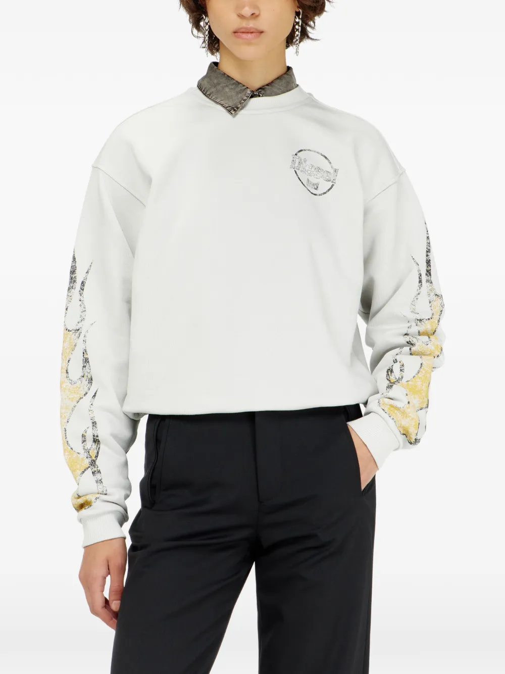 Diesel drawstring-hem sweatshirt with crack print Beige