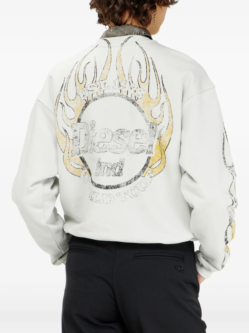 Diesel drawstring-hem sweatshirt with crack print Beige