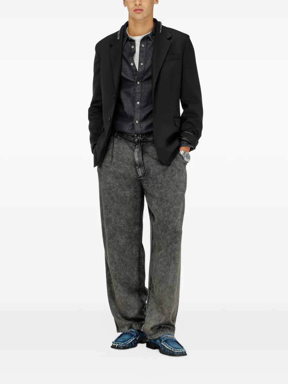 Diesel wide-leg pants in denim-effect viscose Grijs