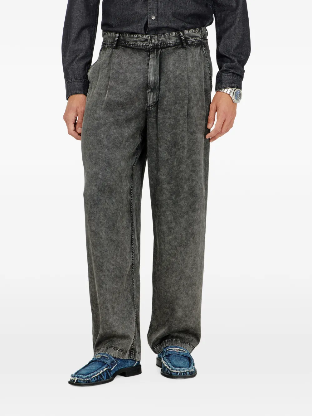 Diesel wide-leg pants in denim-effect viscose Grijs