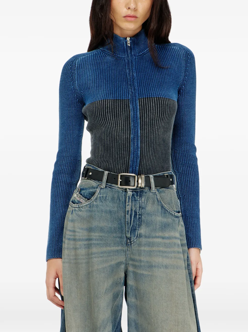 Diesel zip-up cardigan with two-tone denim effect Blauw