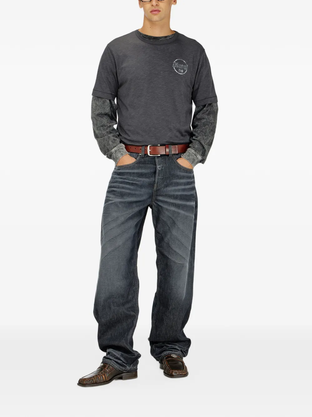 Diesel T-shirt in Slub jersey with crack print Grijs
