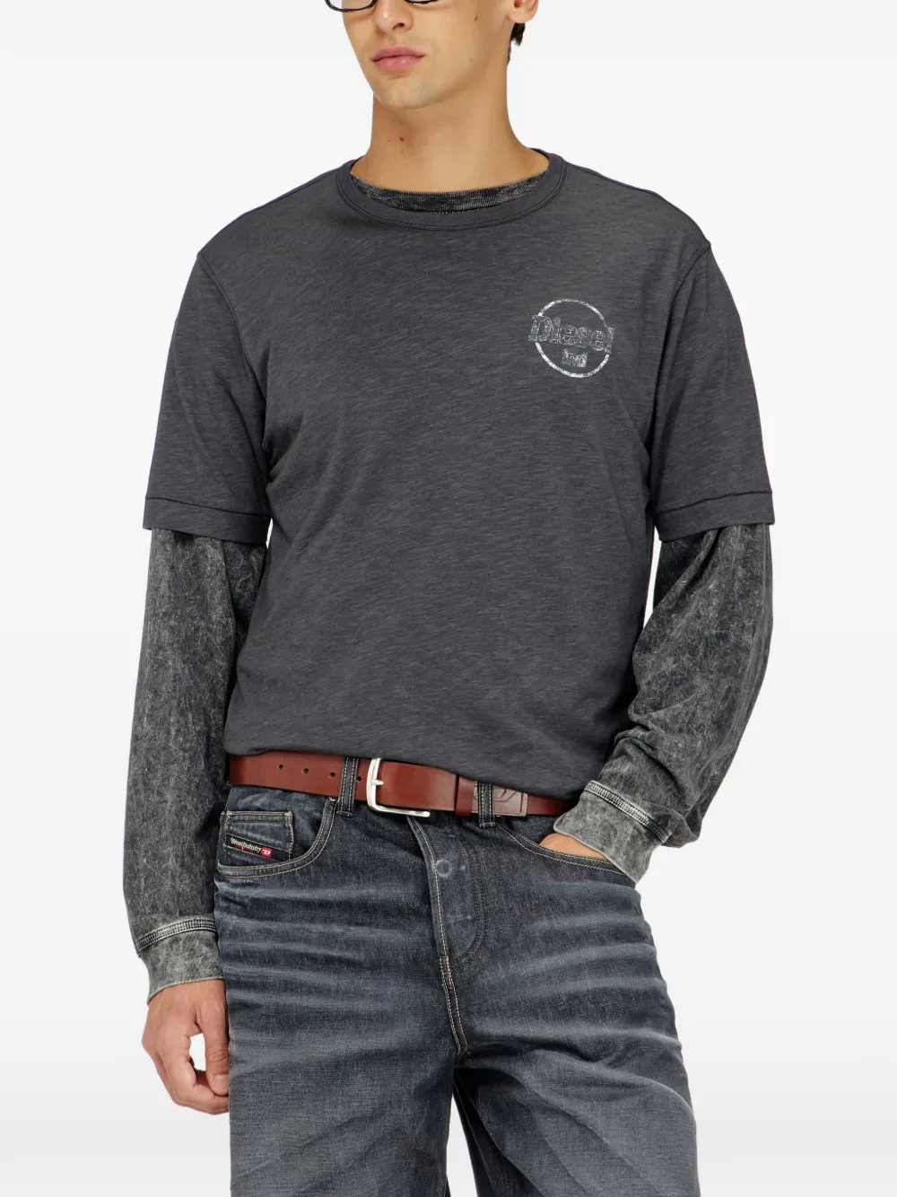 Diesel T-shirt in Slub jersey with crack print Grijs