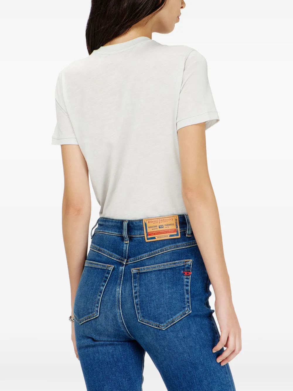 Diesel T-shirt van slub jersey met gebarsten print Beige