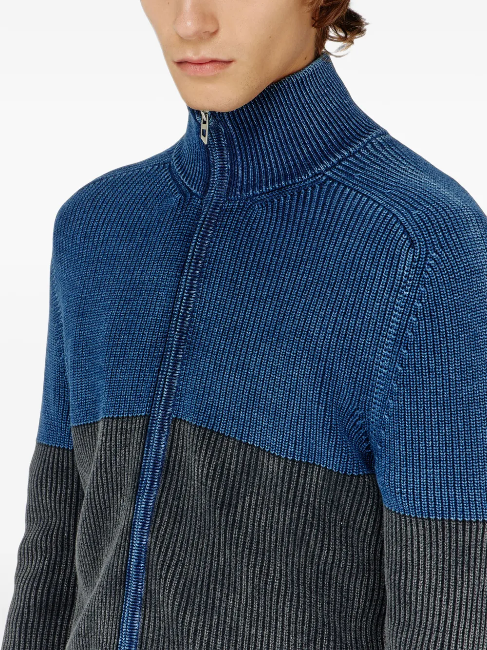 Diesel zip-up cardigan with two-tone denim effect Blauw