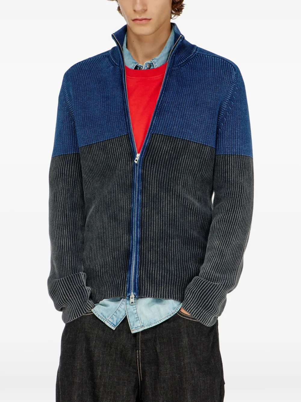 Diesel zip-up cardigan with two-tone denim effect Blauw