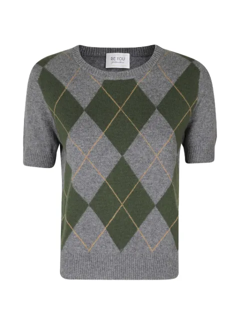 BeYou T-shirt med argyle-patchwork og korte ærmer