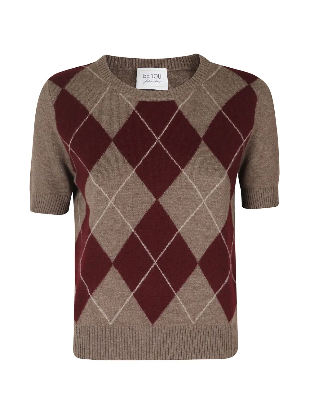 BeYou argyle short-sleeve knitted top - Marrone