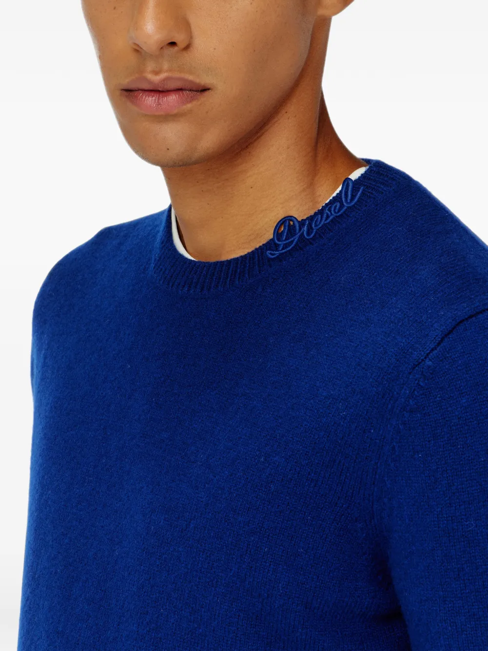 Diesel wool jumper with neck logo Blauw