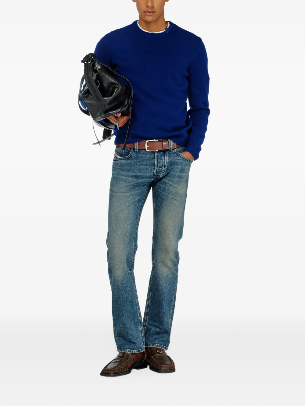 Diesel wool jumper with neck logo Blauw