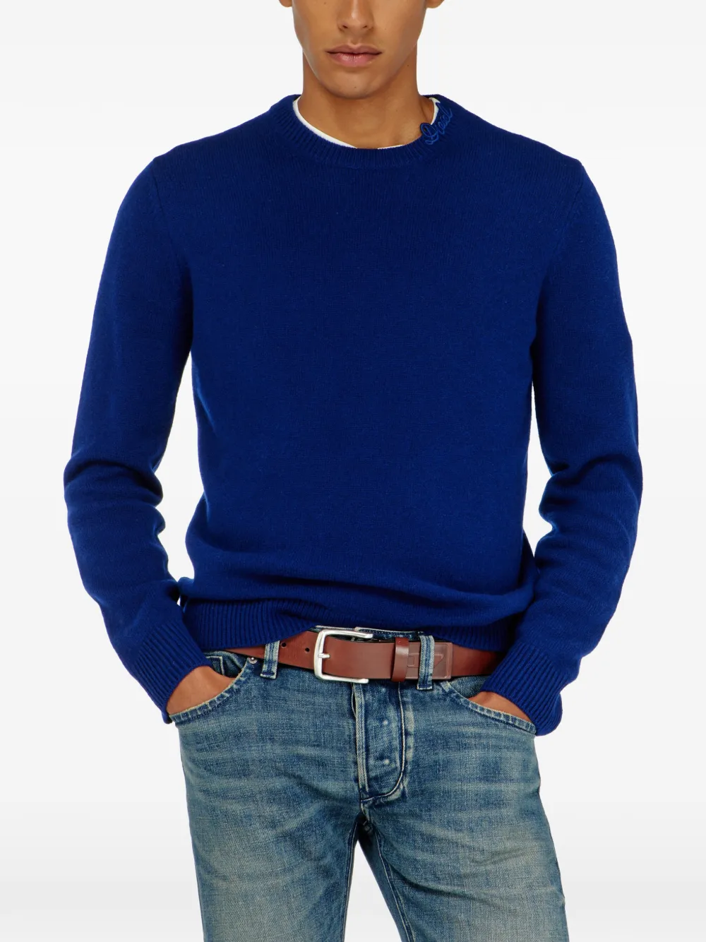 Diesel wool jumper with neck logo Blauw