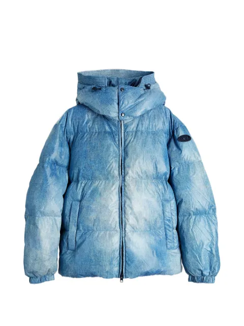 Diesel hooded down jacket with denim-effect print