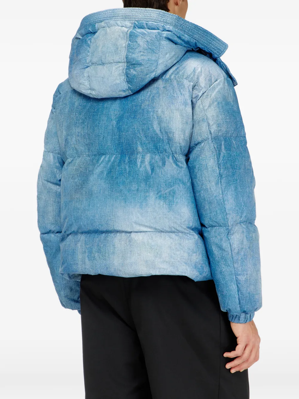 Diesel hooded down jacket with denim-effect print Blauw