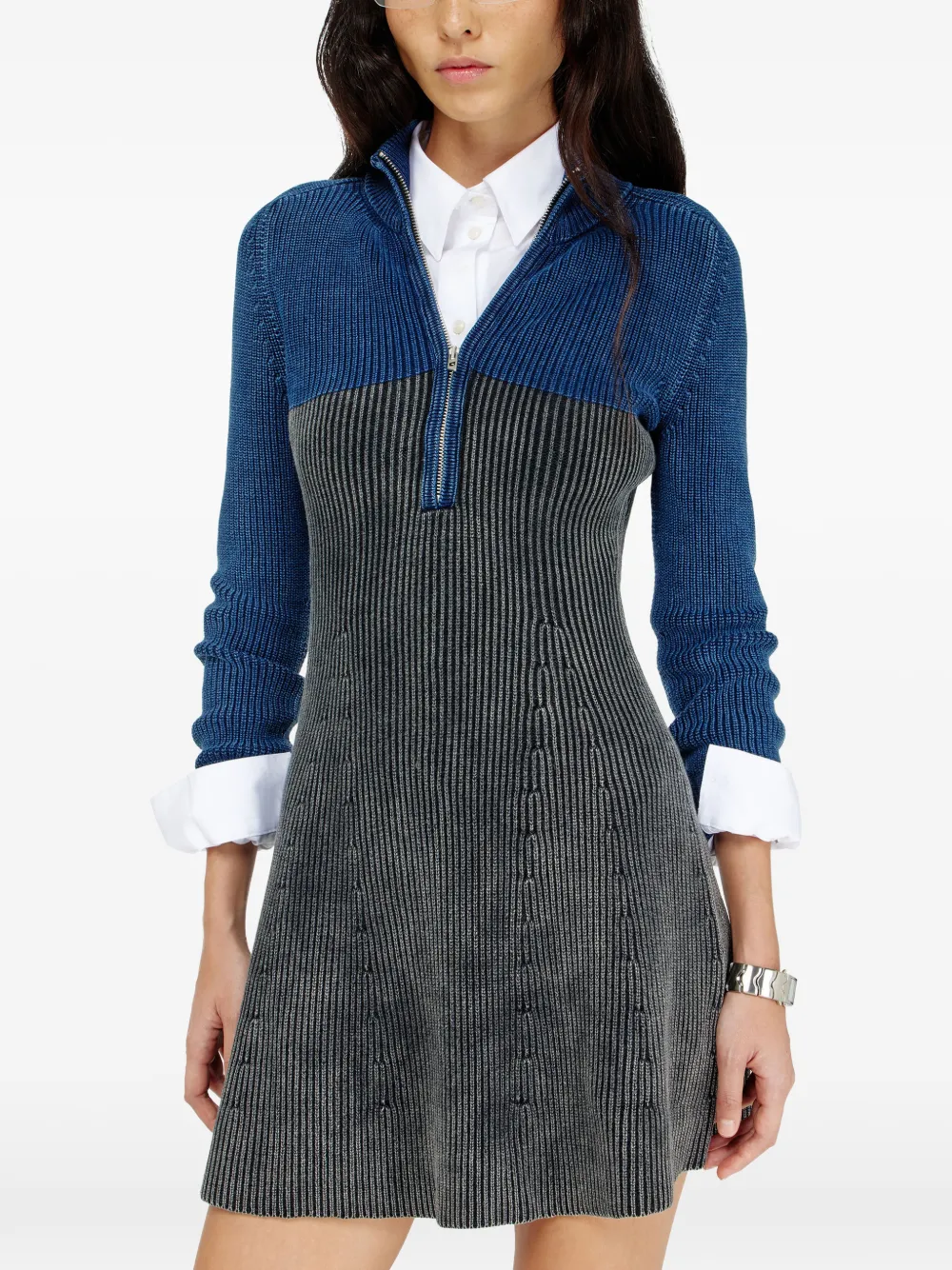 Diesel Ribgebreide mini-jurk met tweekleurig denim-effect Grijs