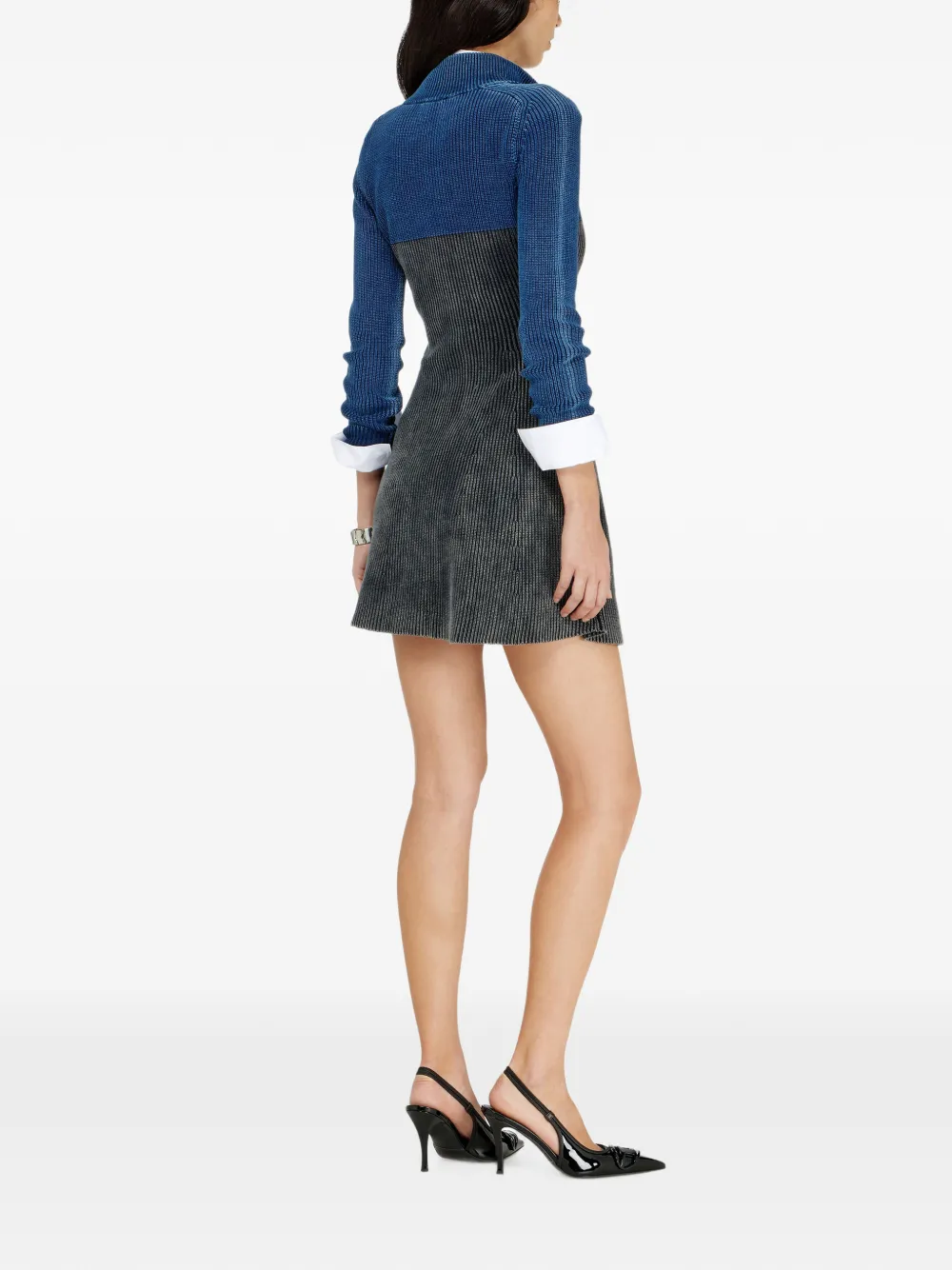 Diesel Ribgebreide mini-jurk met tweekleurig denim-effect Grijs