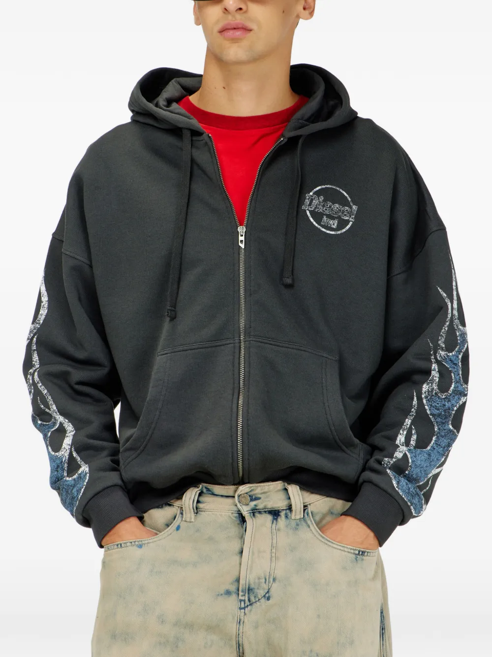 Diesel zip-up hoodie with crack print Zwart