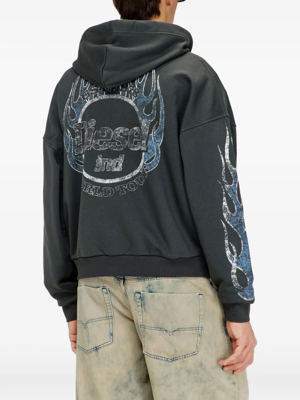 Diesel zip-up hoodie with crack print Zwart