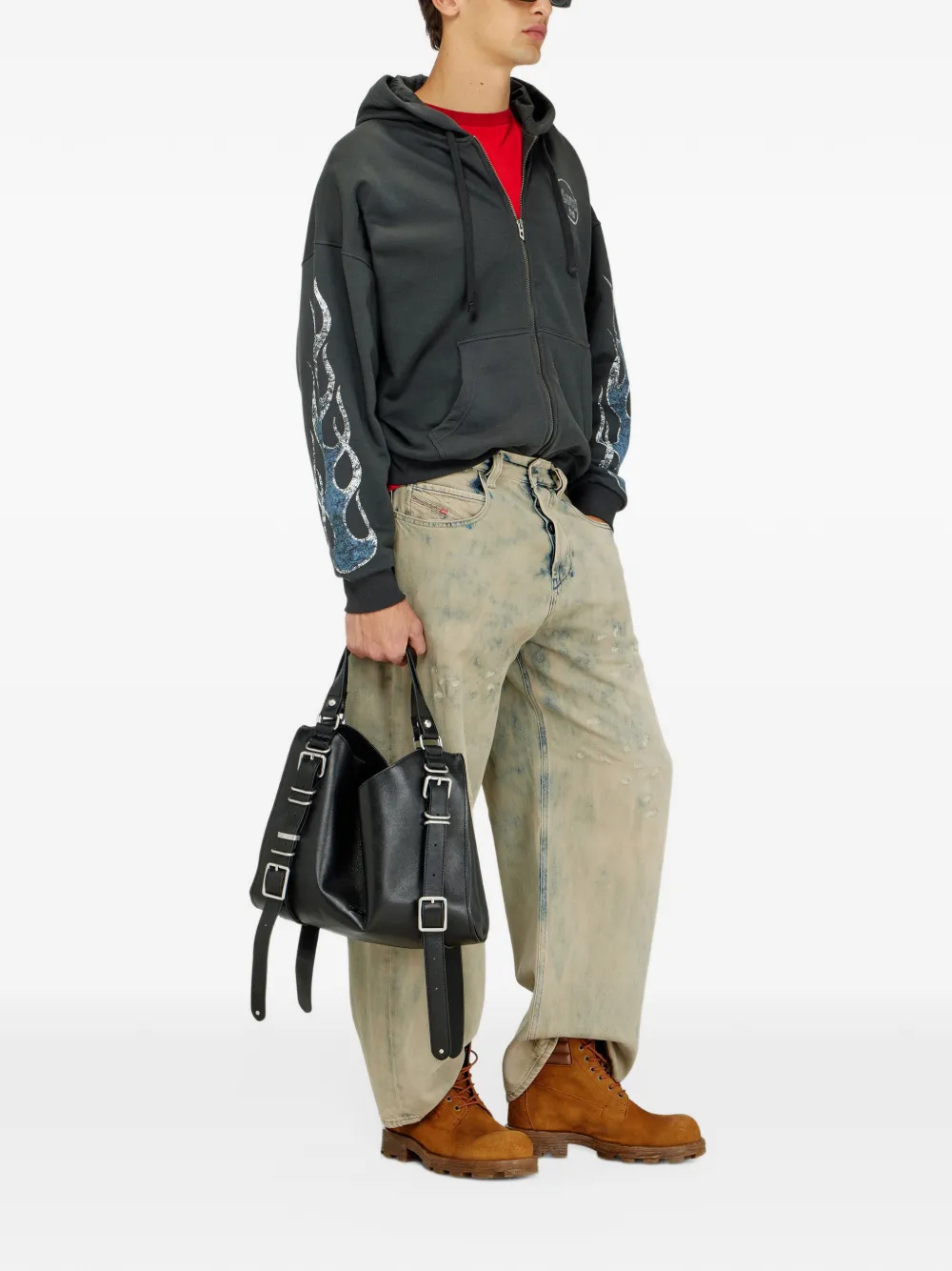 Diesel zip-up hoodie with crack print Zwart