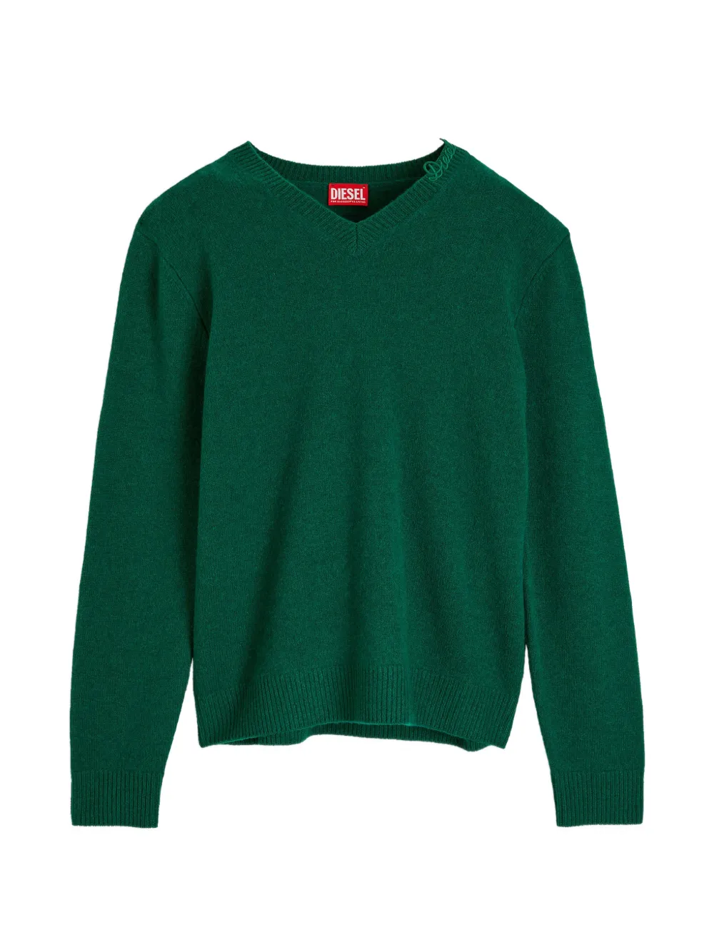 Diesel wool V-neck jumper with neck logo Groen