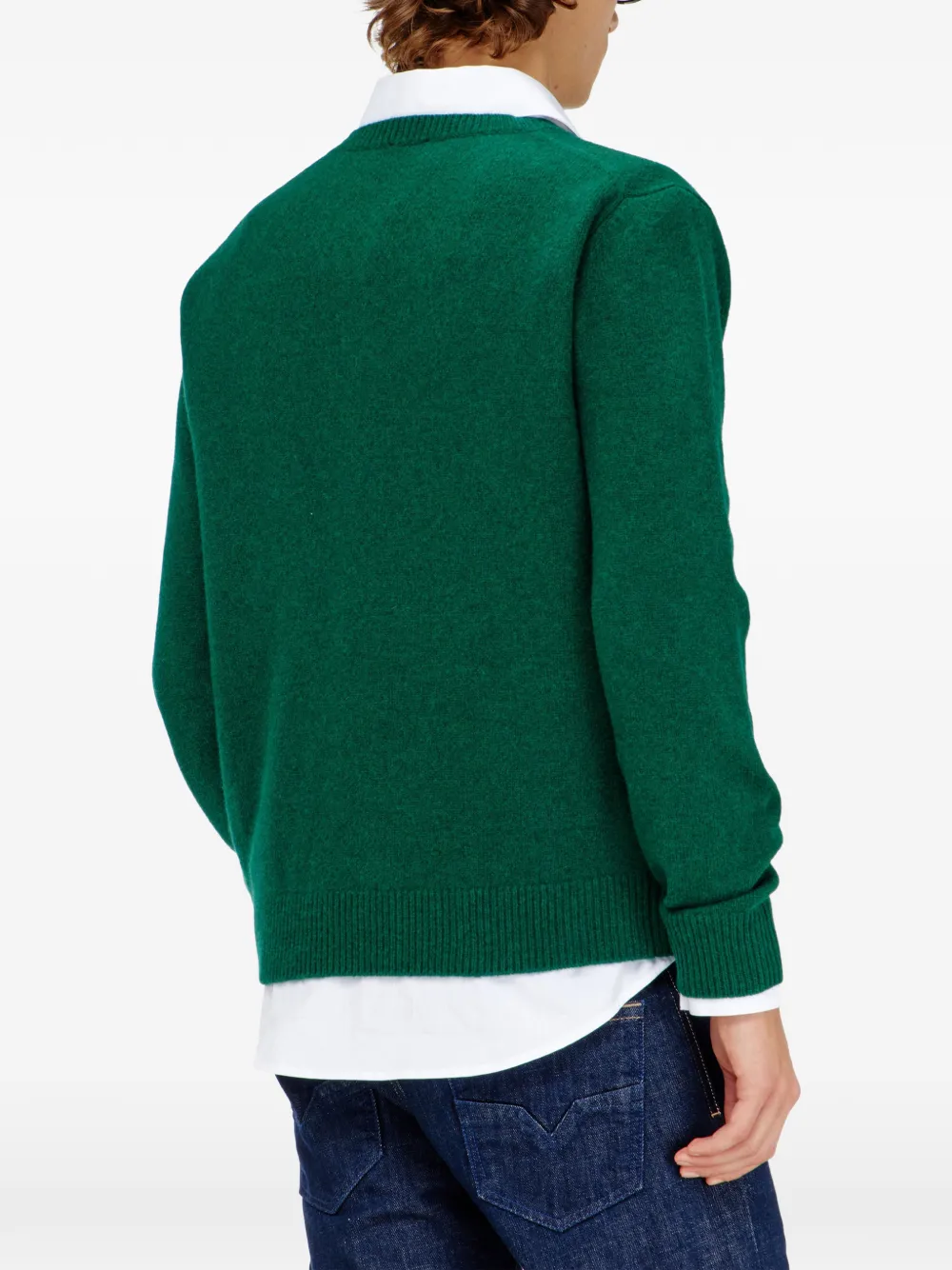 Diesel wool V-neck jumper with neck logo Groen