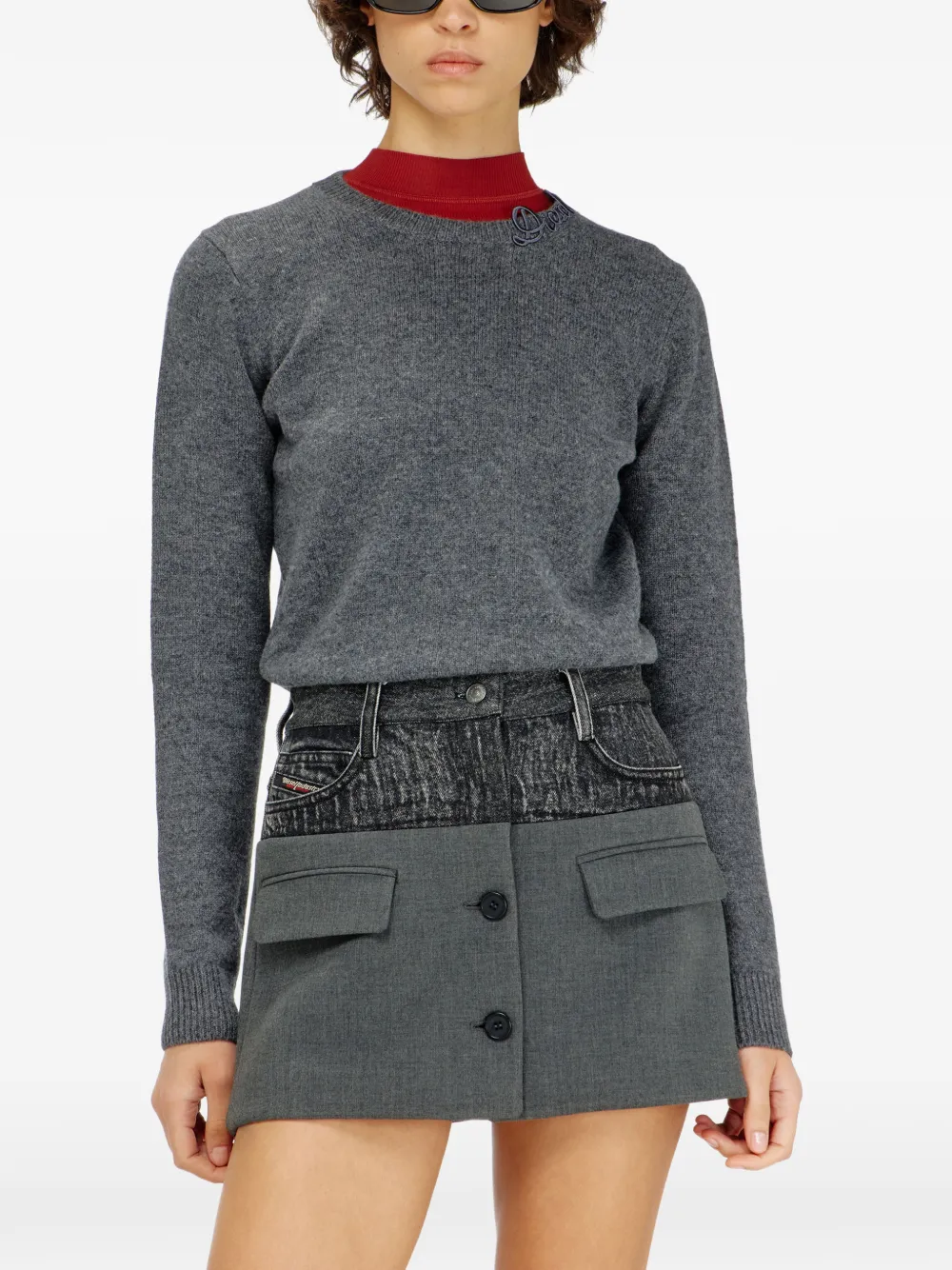 Diesel wool jumper with embroidered neck logo Grijs