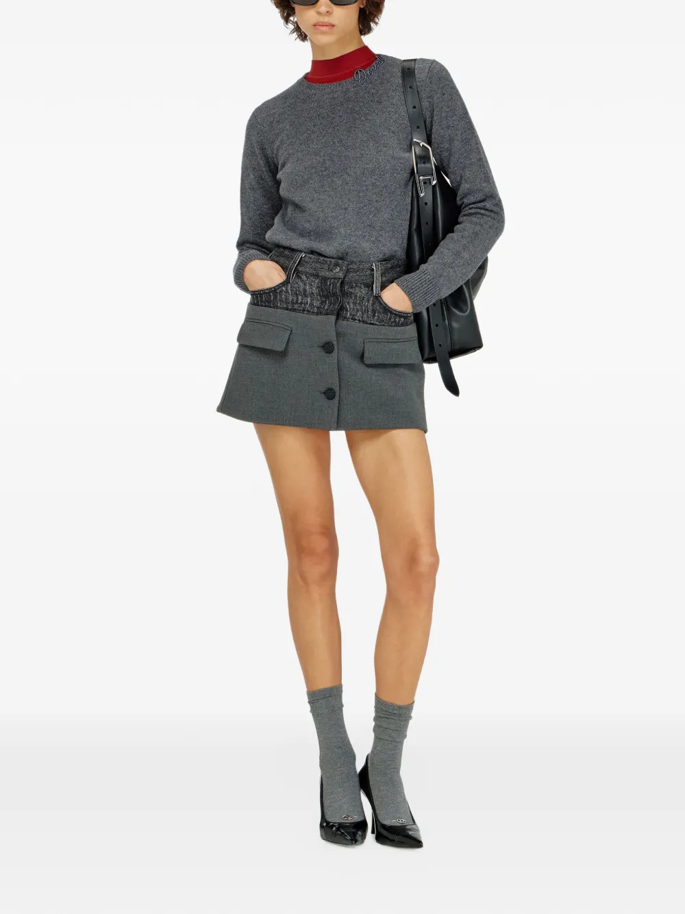 Diesel wool jumper with embroidered neck logo Grijs