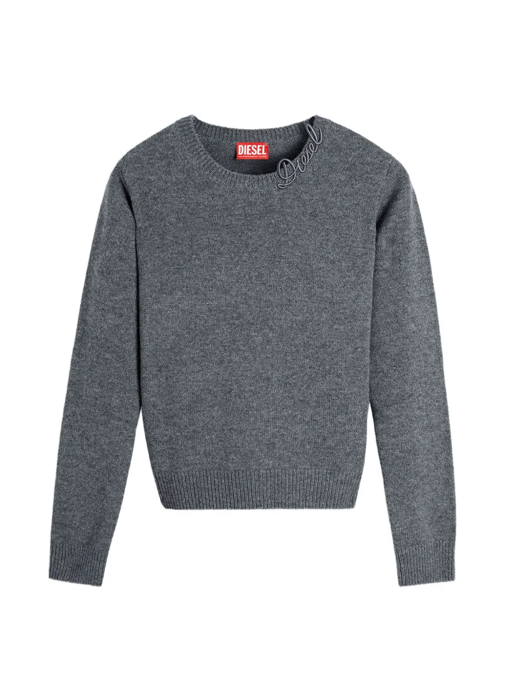 Diesel wool jumper with embroidered neck logo Grijs