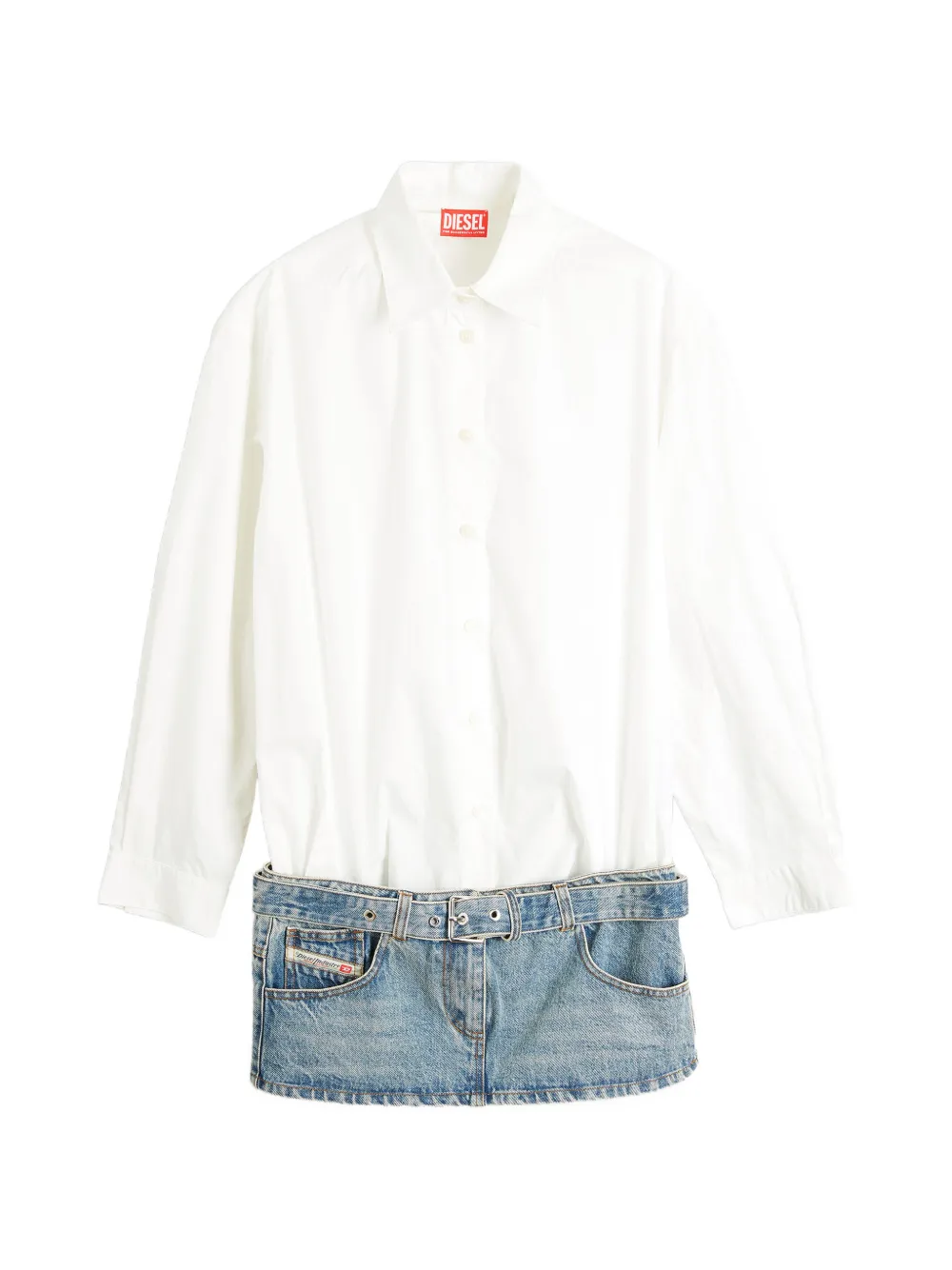 Diesel mini shirt dress with Trompe-L’œil sections - Weiß