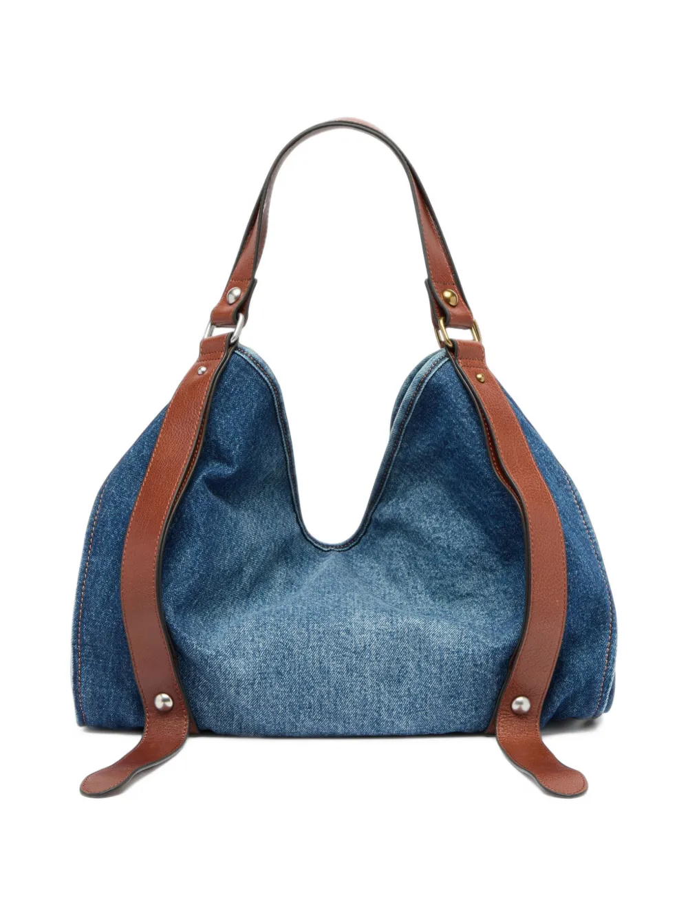 Diesel D-One-medium top-handle bag in denim and leather Blauw