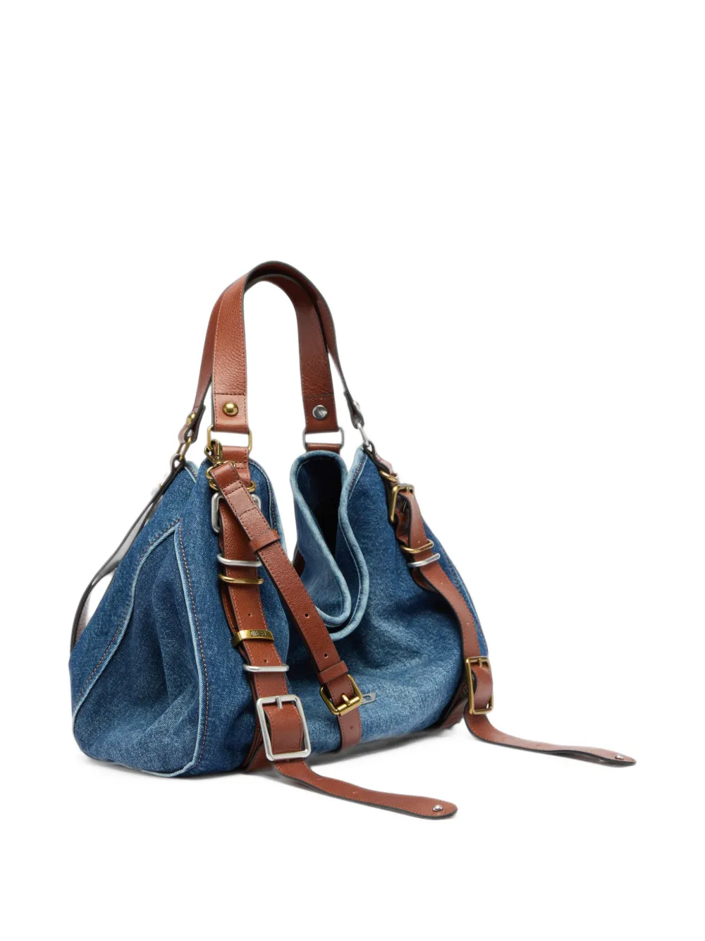 Diesel D-One-medium top-handle bag in denim and leather Blauw
