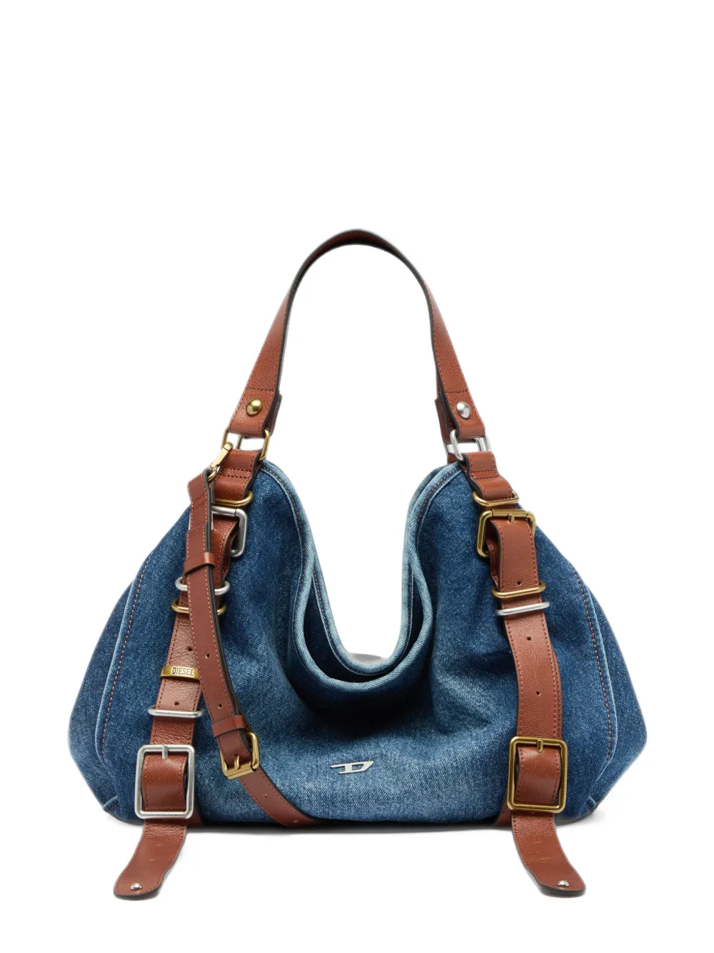 Diesel D-One-medium top-handle bag in denim and leather - Blau