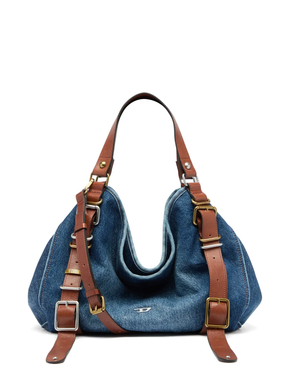 Diesel D-One-medium top-handle bag in denim and leather - Blu