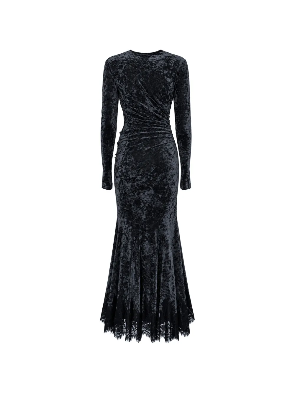 Alberta Ferretti crushed-velvet lace-trim dress Grijs
