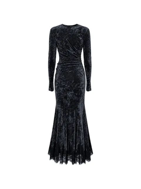 Alberta Ferretti crushed-velvet lace-trim dress