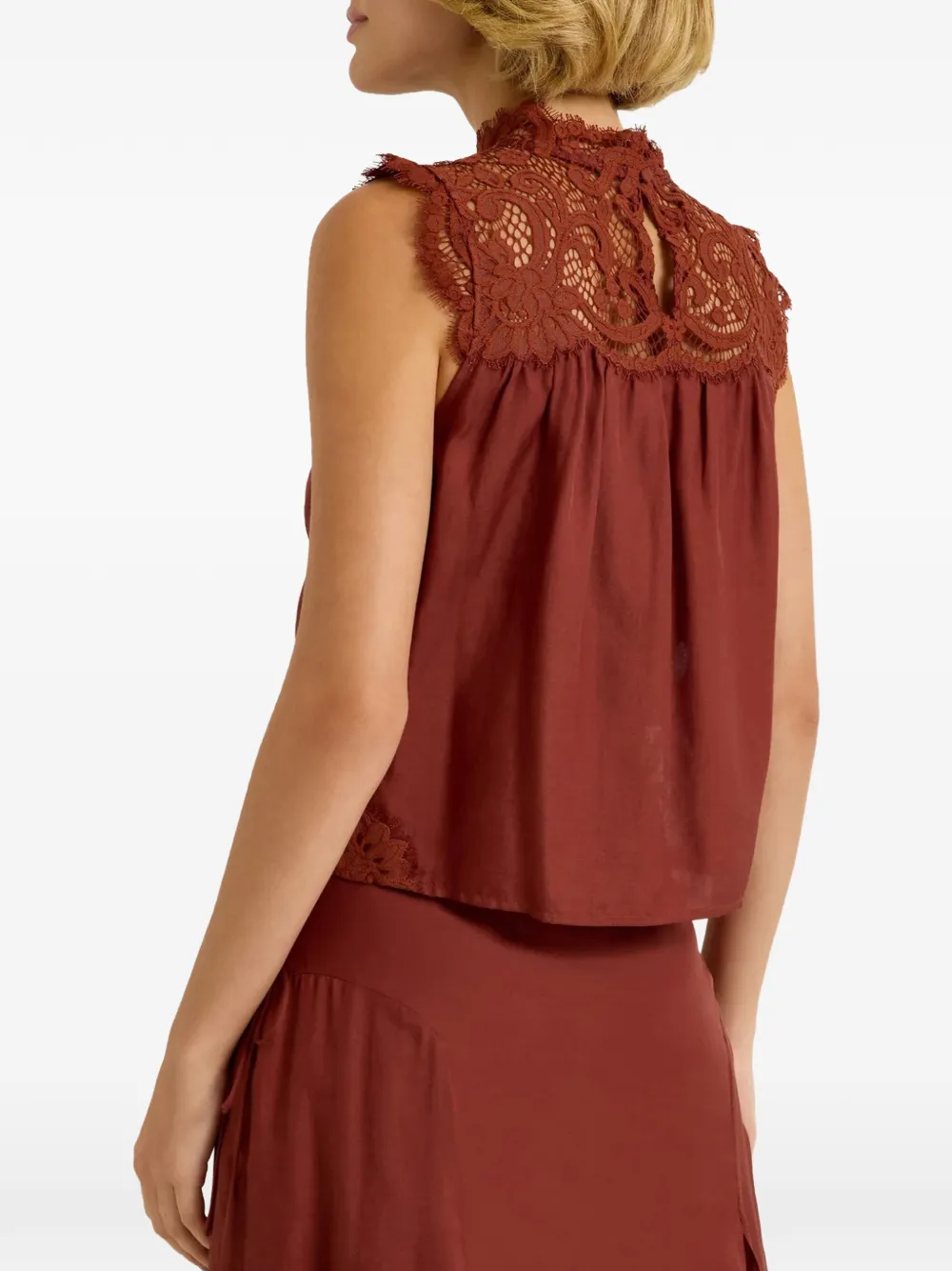 Marie Oliver Naiomi lace-panelled sleeveless top Bruin