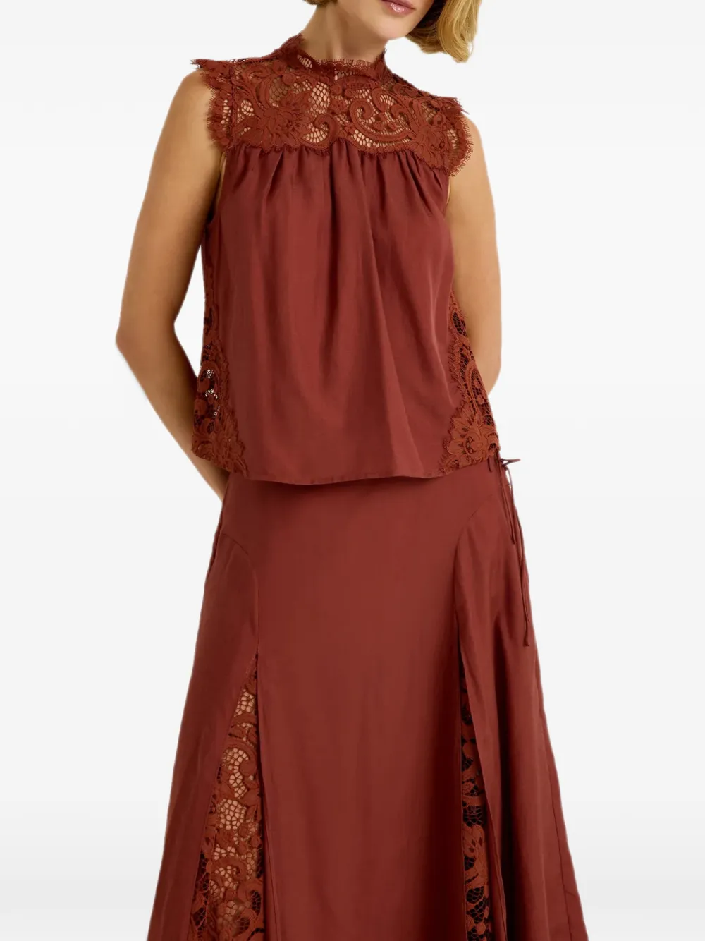 Marie Oliver Naiomi lace-panelled sleeveless top Bruin