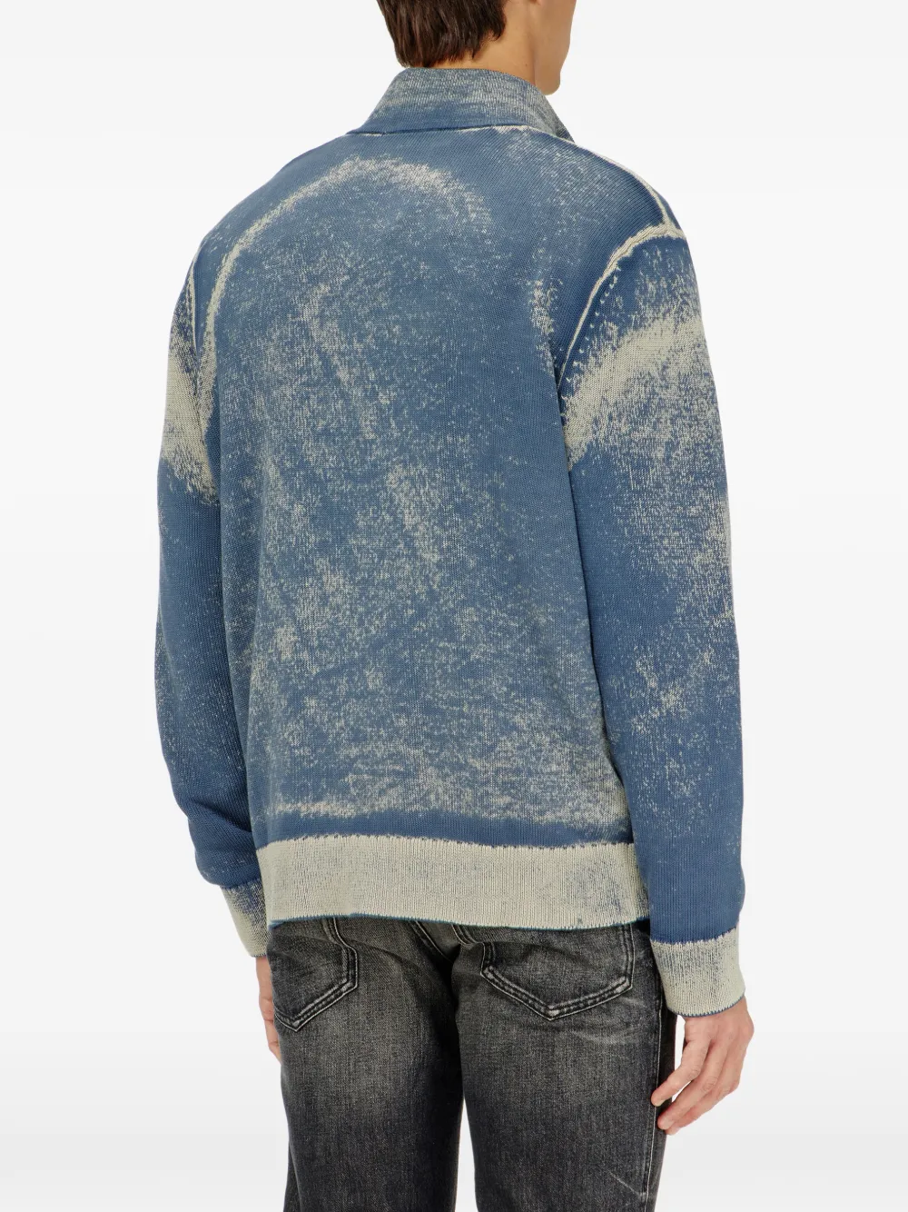 Diesel zip-up cardigan in cotton with reverse print Blauw
