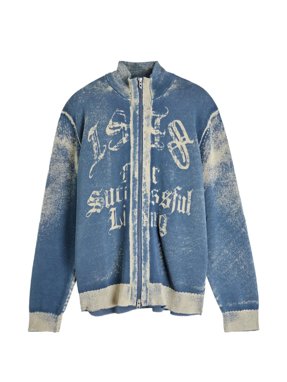 Diesel zip-up cardigan in cotton with reverse print Blauw