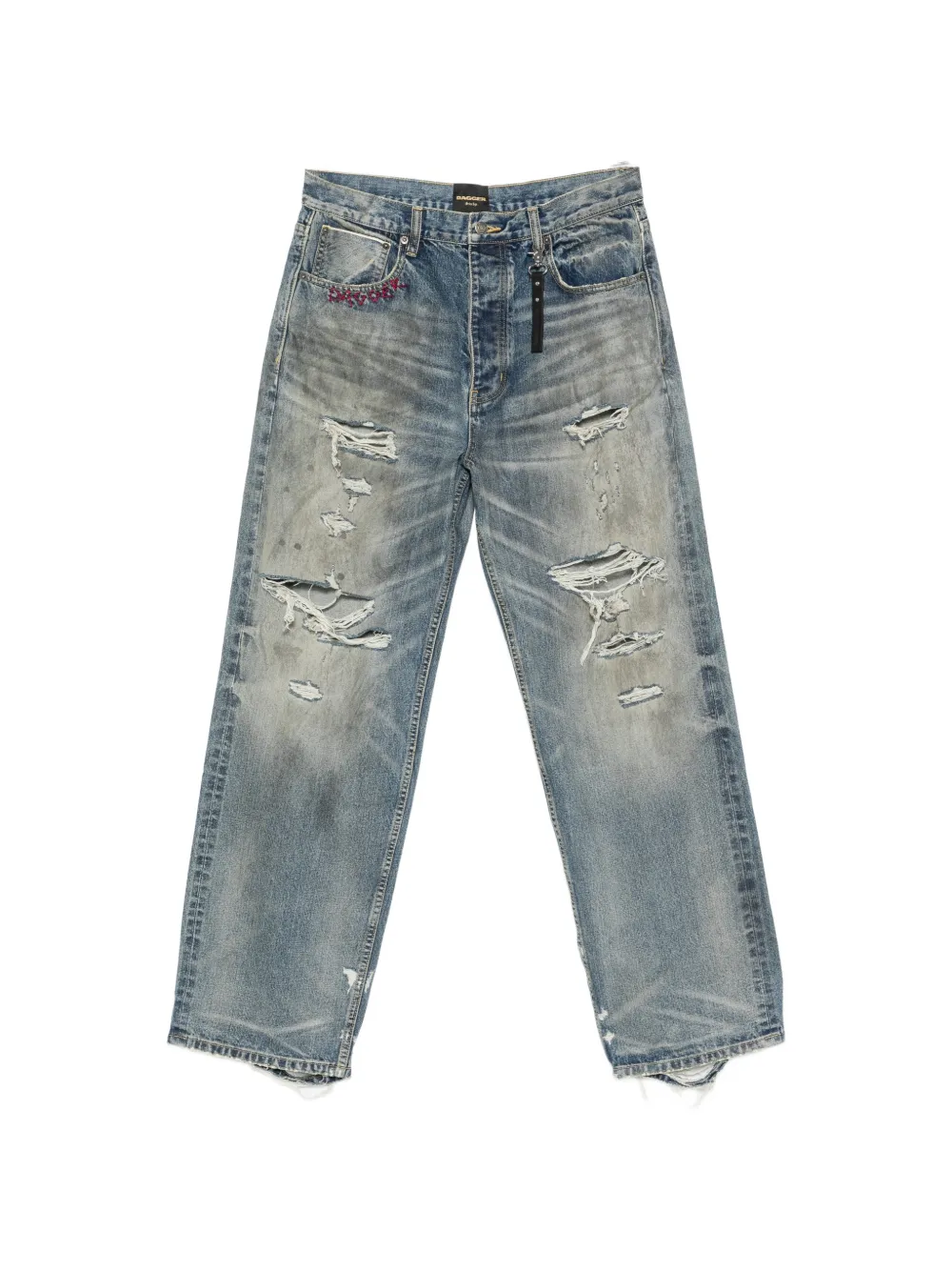 Dagger Distressed Wide-leg Jeans In Blue