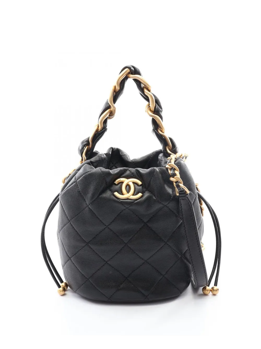 CHANEL Pre-Owned 2021 Quilted Lambskin Chain is More bucket bag - Nero