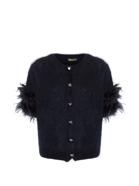 PHO FIRENZE feather-trim short-sleeve cardigan