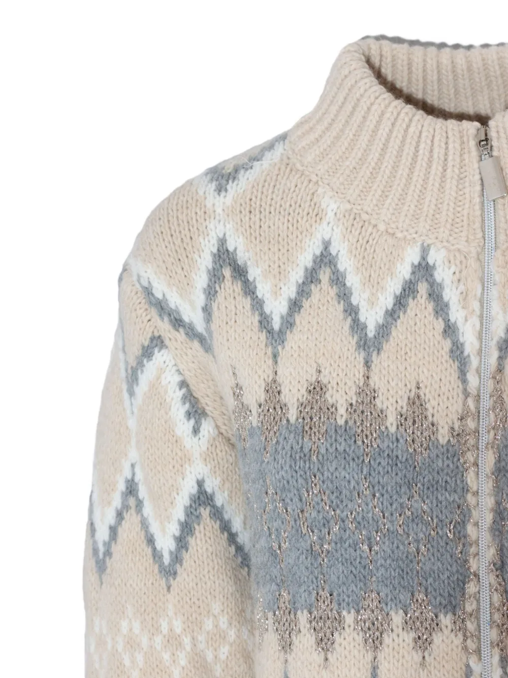 PHO FIRENZE jacquard-knit faux-fur cardigan Beige