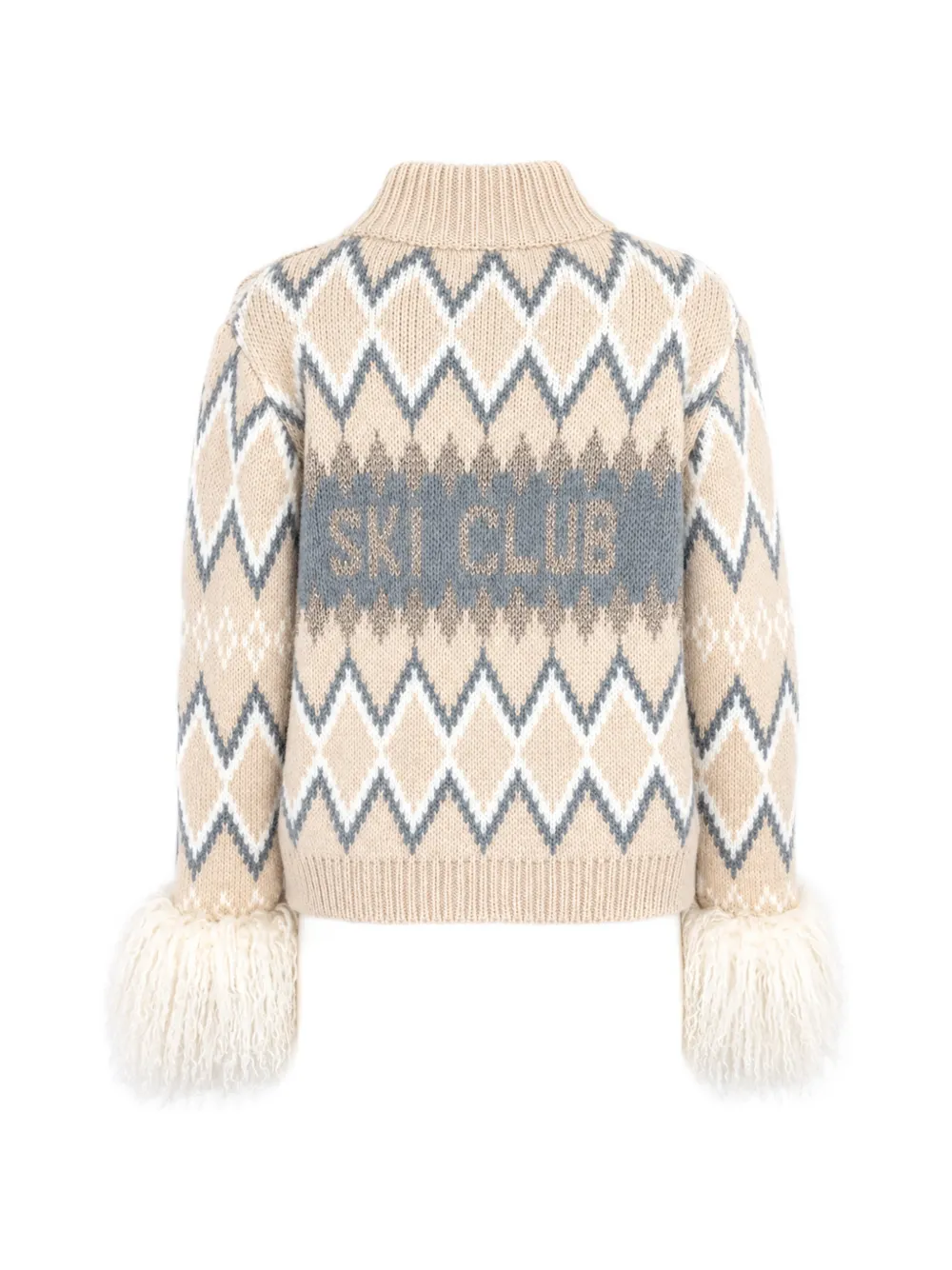PHO FIRENZE jacquard-knit faux-fur cardigan Beige