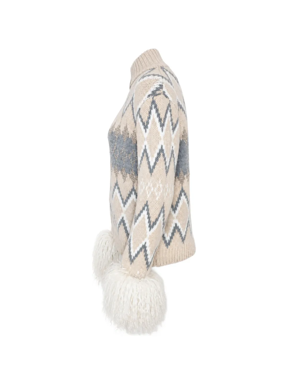 PHO FIRENZE jacquard-knit faux-fur cardigan Beige