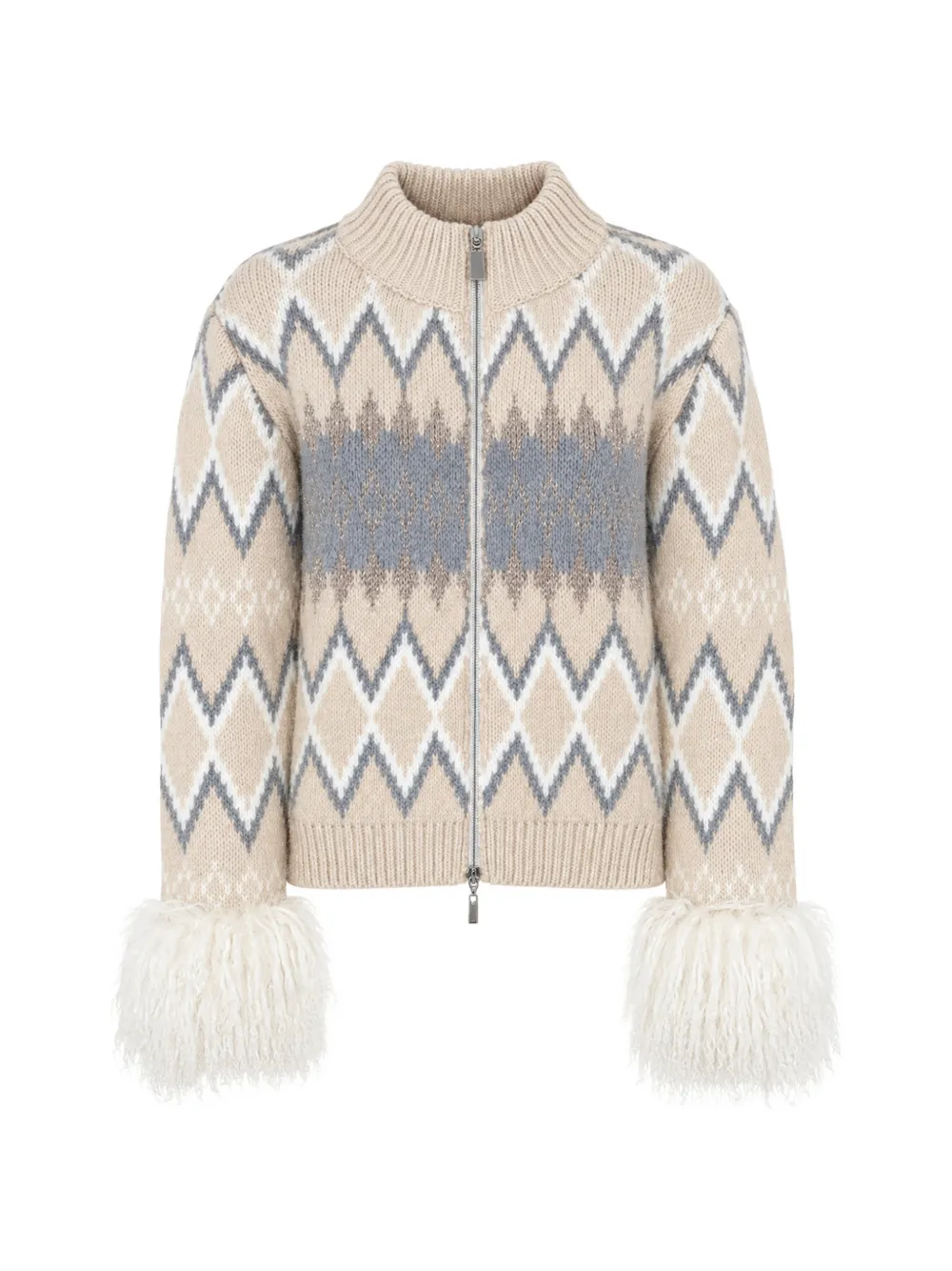 PHO FIRENZE jacquard-knit faux-fur cardigan