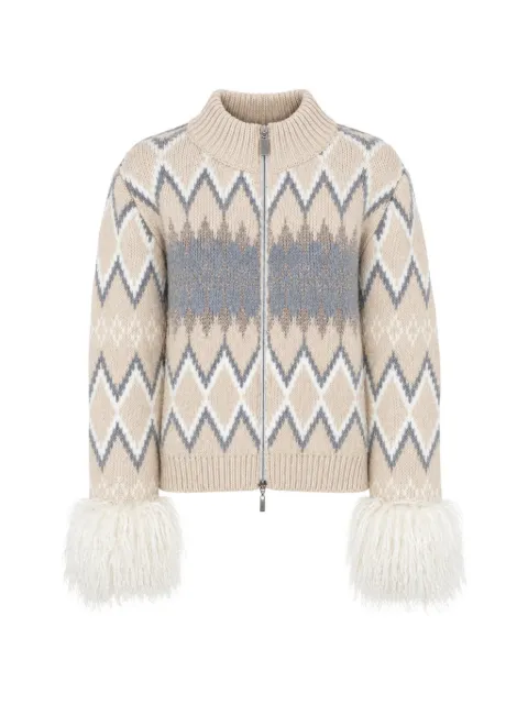 PHO FIRENZE jacquard-knit faux-fur cardigan